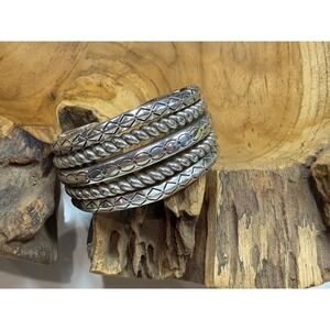 Brighton Silver Plated Stacked Hinged Cuff Bracelet Heart Star Engraved Bangle